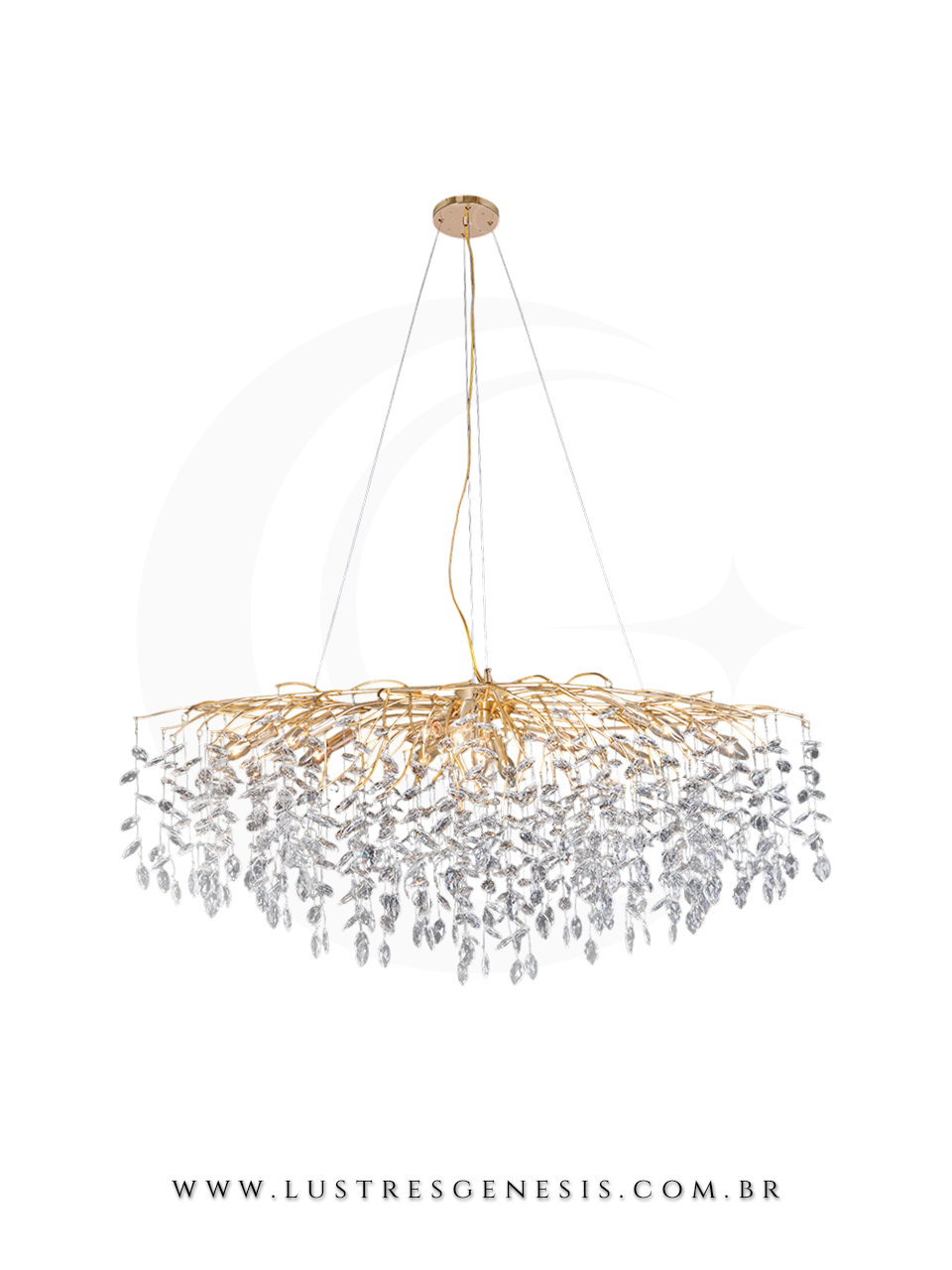 Lustre de Cristal Semente Dourado 120x45m Para Sua Sala de Jantar